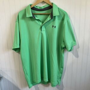 Under Armour Heatgear Shirt Mens 2XL Green Loose Fit Polo Golf Activewear Casual